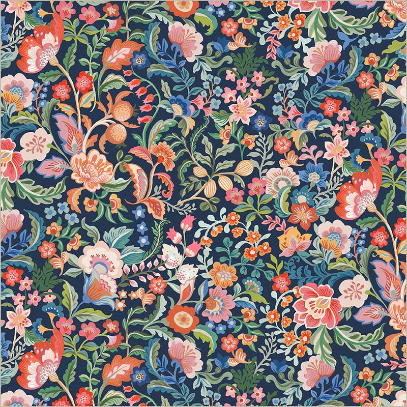 Cotton Print Tapestry Legacy Blooms Indigo Fabric
