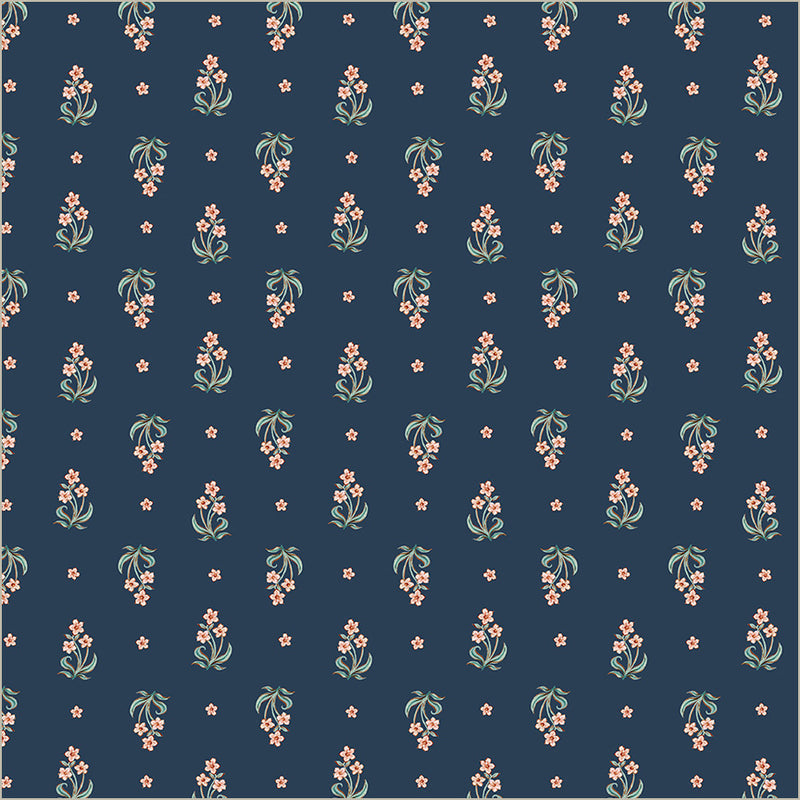 Cotton Print Tapestry Posy Prussian Fabric 43/44"