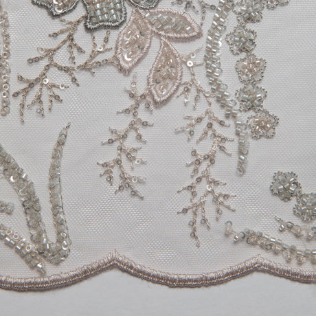 1 Yard Embroidered Tulle Lace Fabric with Incredible Floral Design, 52" Wide