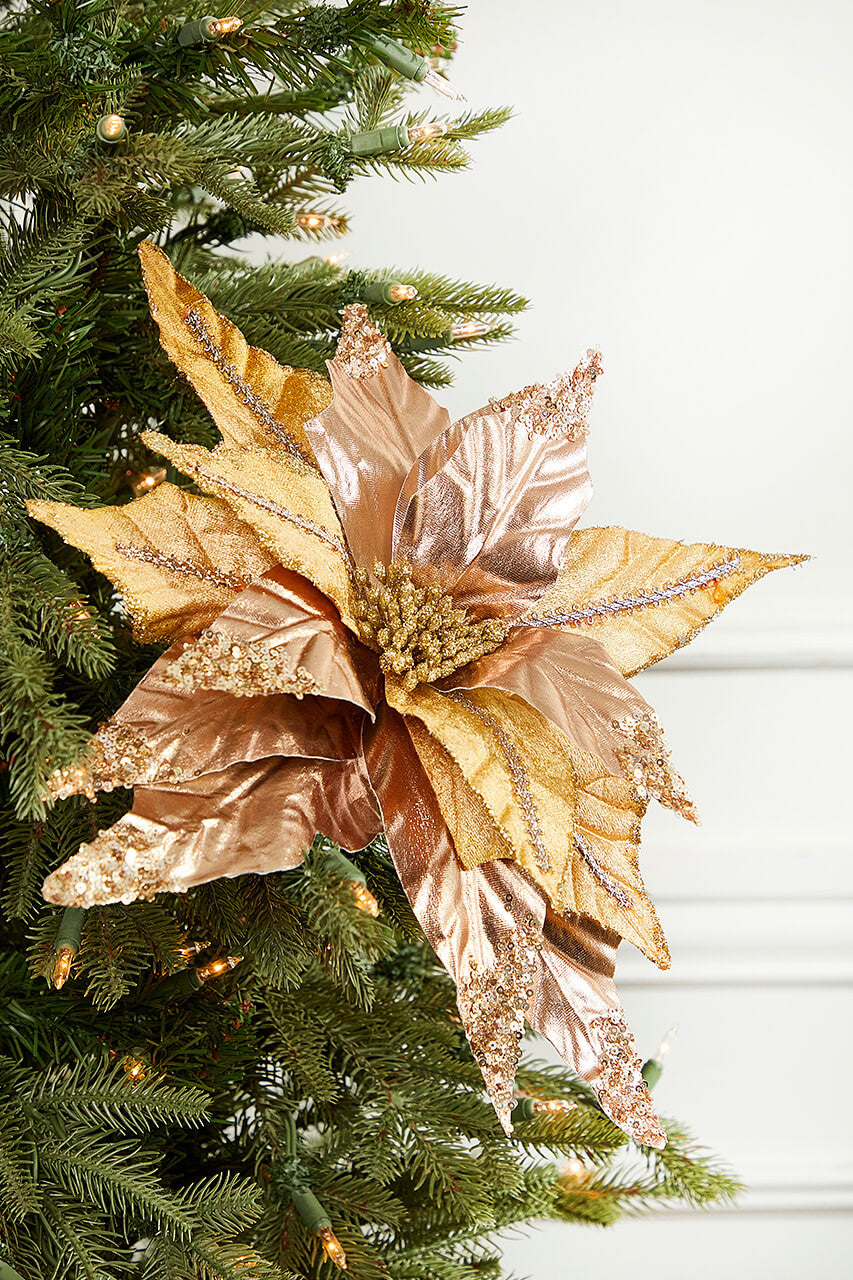 Champagne Velvet Metallic Poinsettia 31 Inch Christmas Decor