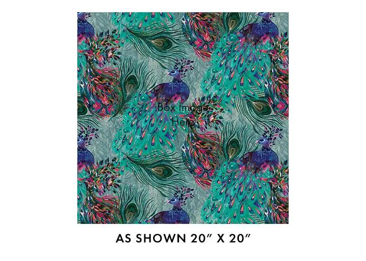 Cotton Peacock Print Fabric Teal/Multi 44/45"