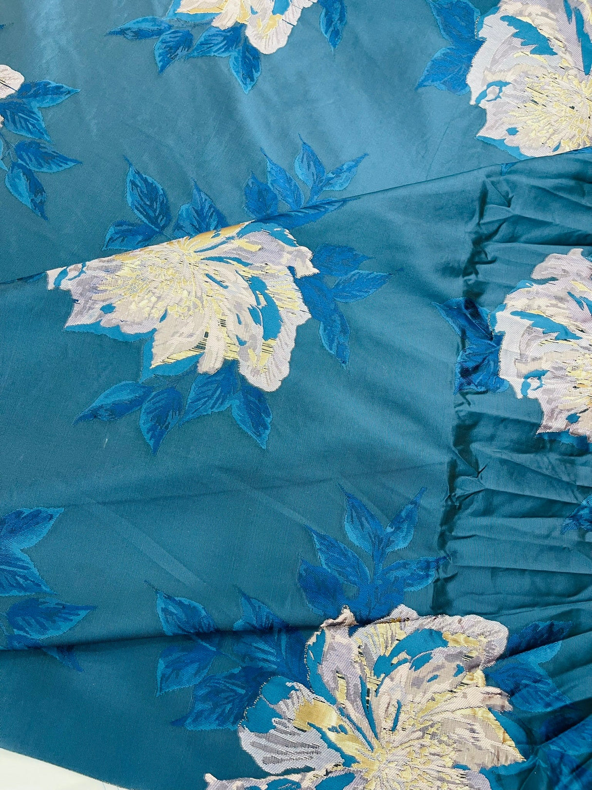 Multi Floral Color Jacquard Satin Fabric - Multi Floral Pattern, 58" Width (1 Yard)