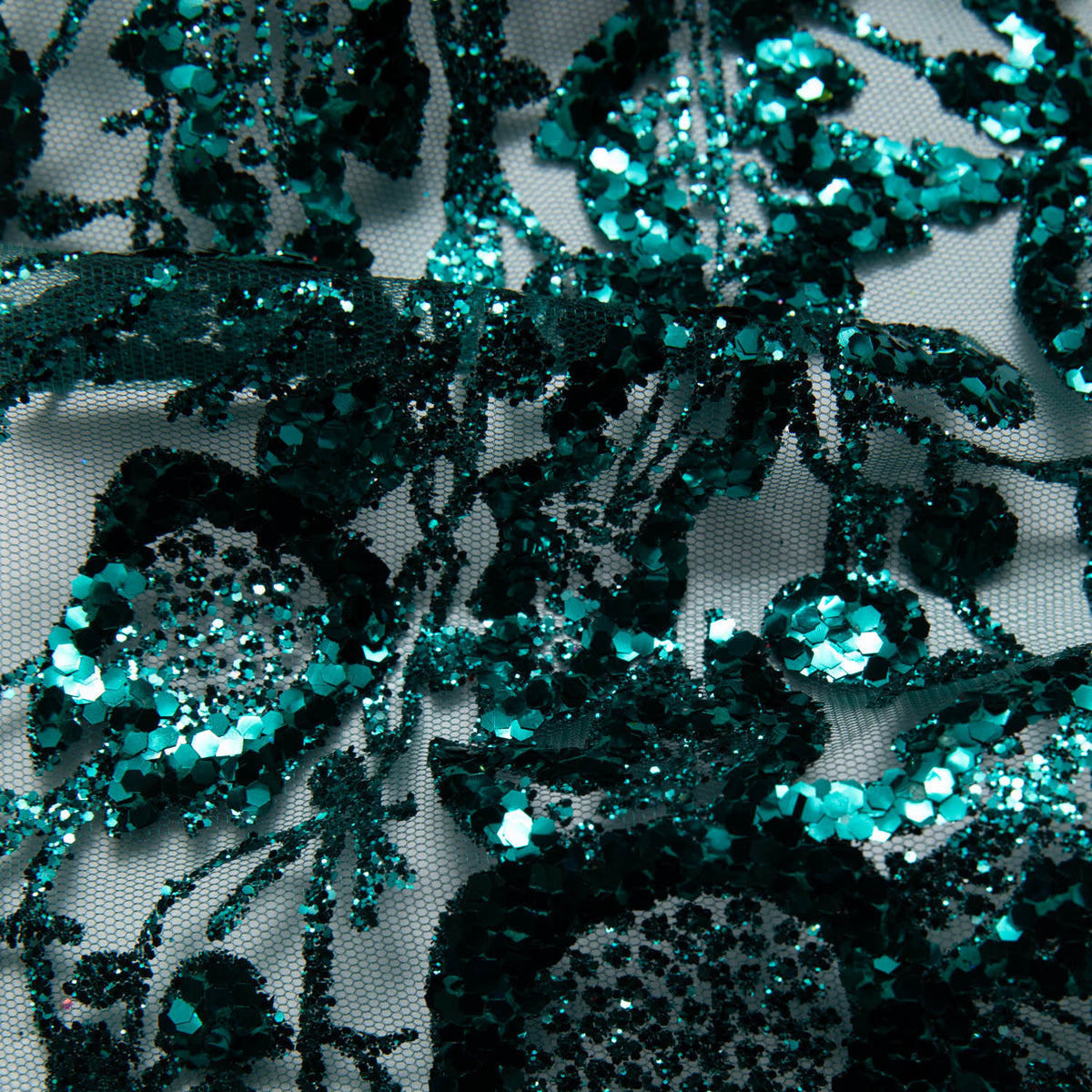 1 Yard Tulle Lace Fabric with Glitter and Floral Pattern, 58" Wide