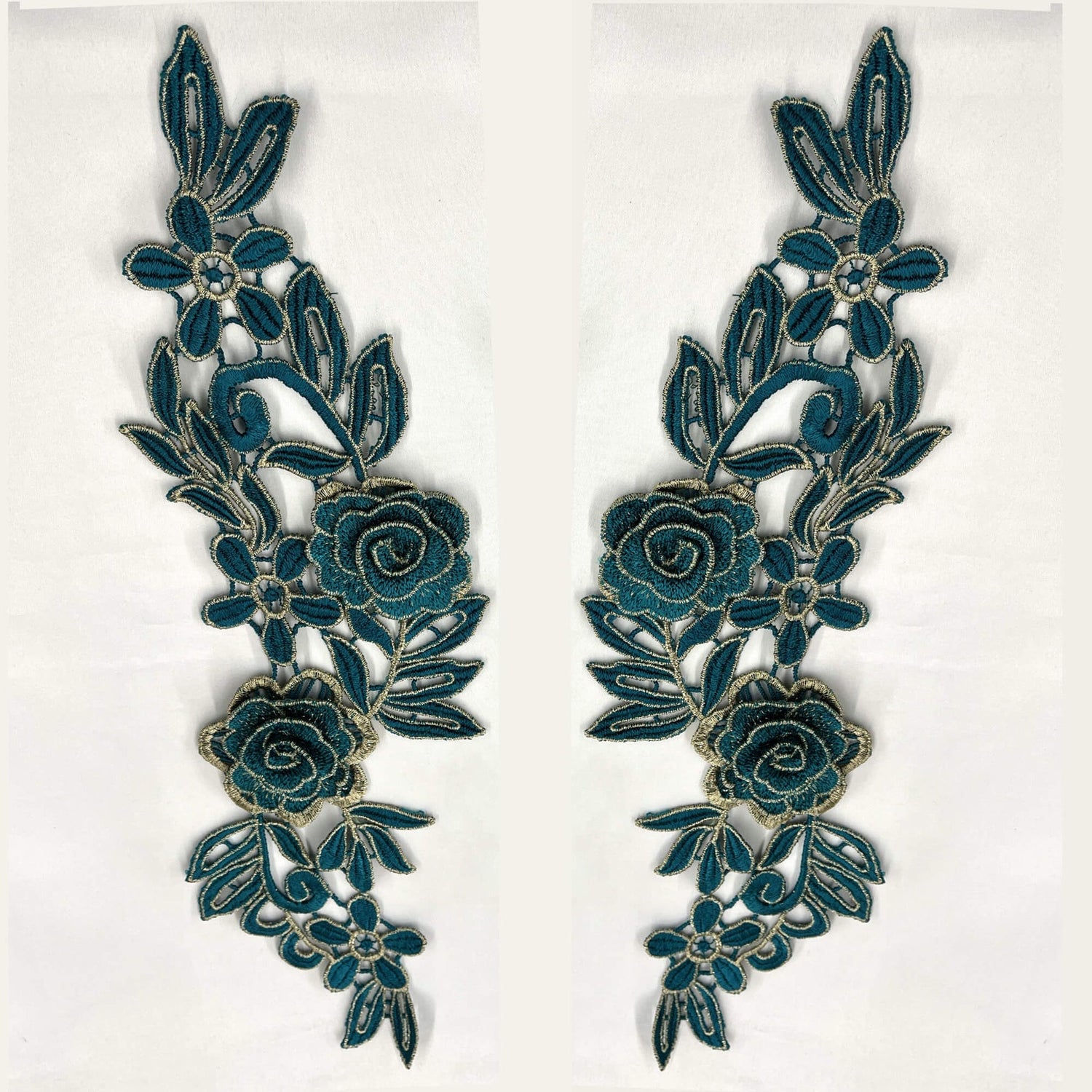 1 Pair 14" x 5" 3D Floral Lace Applique Embroidered on 100% Polyester Net Mesh