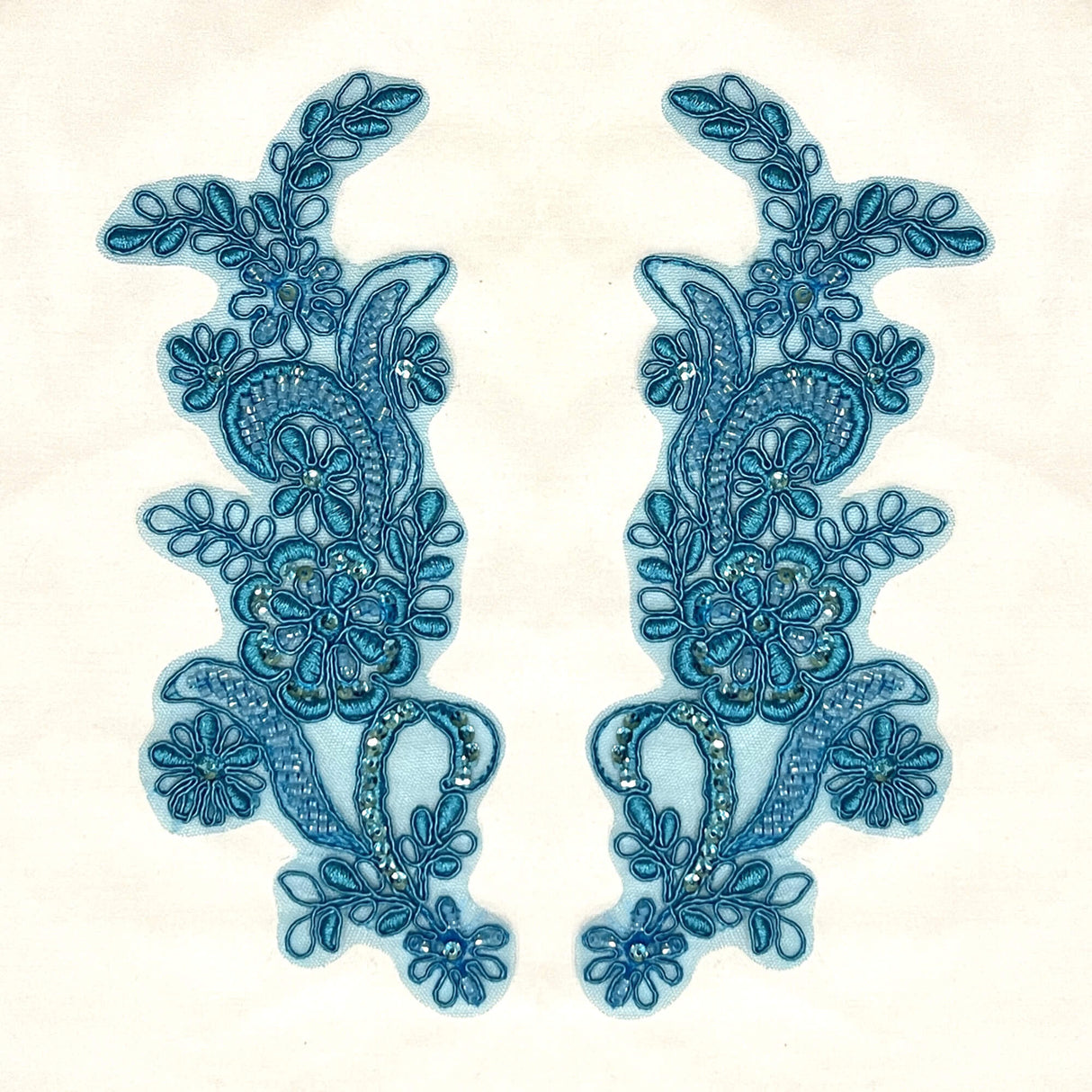 Beaded Corded Floral Lace Applique