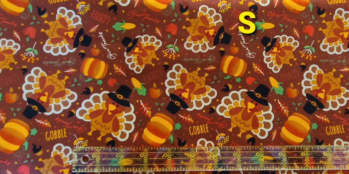 Quilting Cotton Thanksgiving Harvest Turkey Pumpkin Print