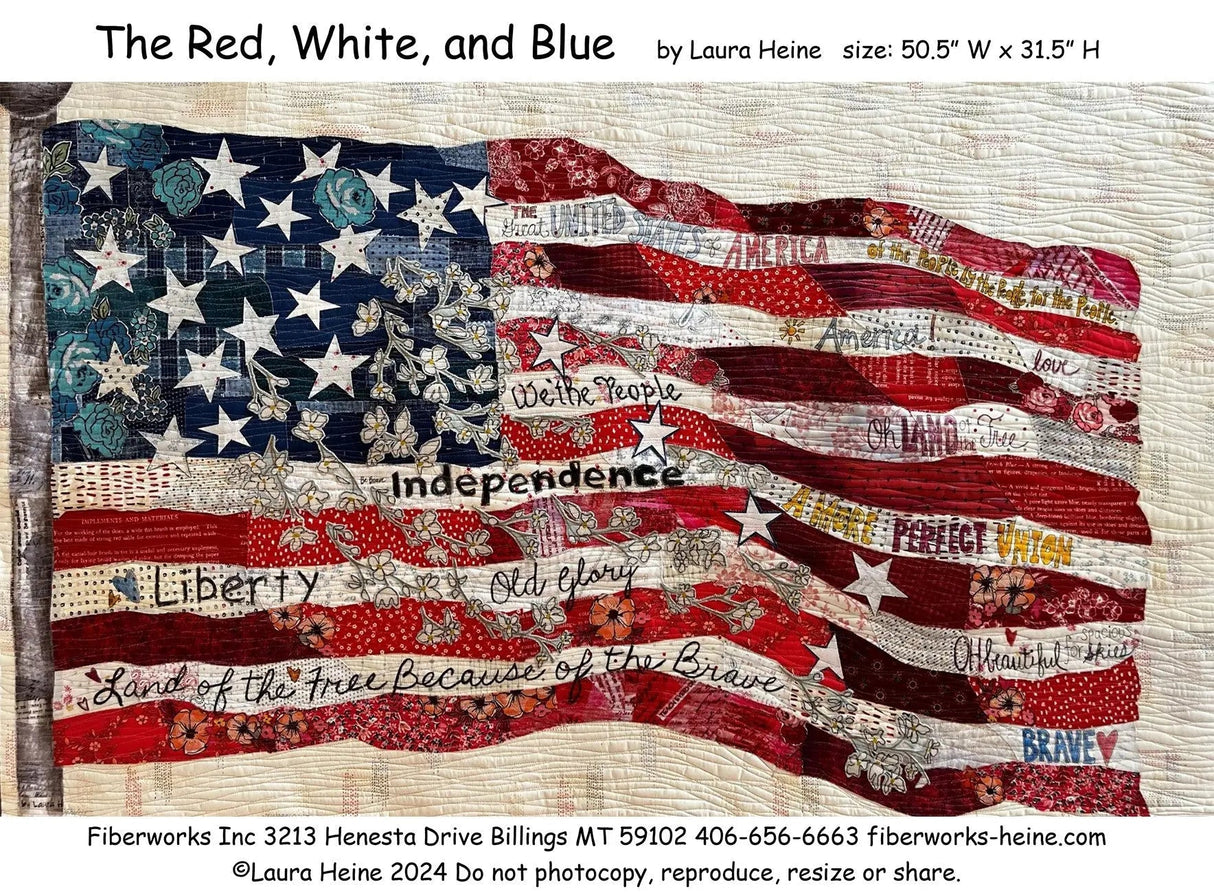 Printed Paper Pattern Red White and Blue Flag Collage Pattern by Laura Heine