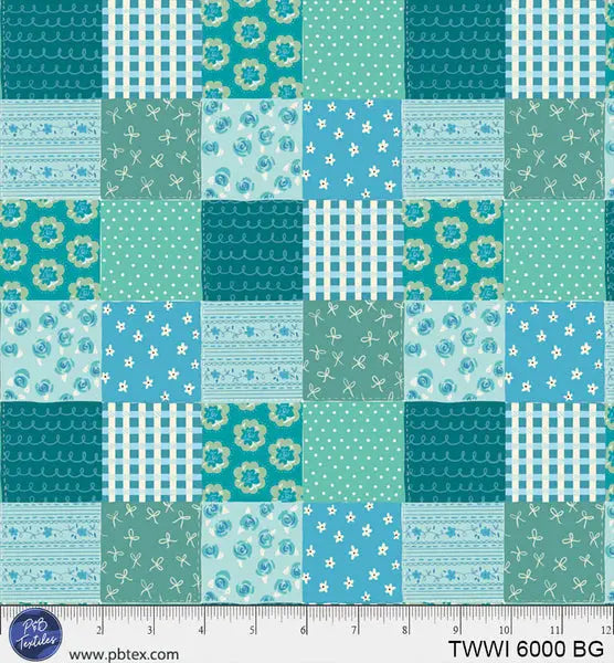 Cotton Fabric Things With Wings Blue Green Squares 44"/45"