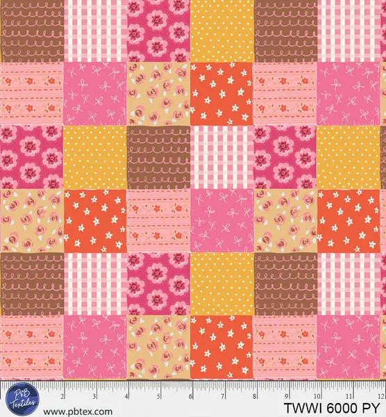 Cotton Fabric Things With Wings Pink Yellow Squares 44/45"