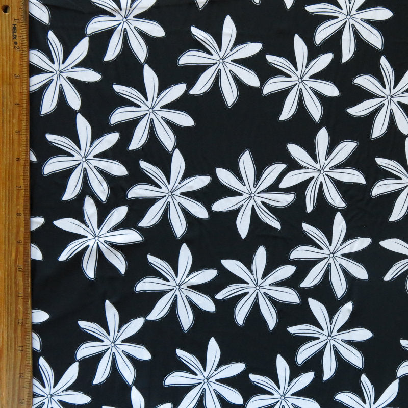 Swim Knit Nylon Spandex Tiare Floral Black White 4-Way Stretch UPF 50+