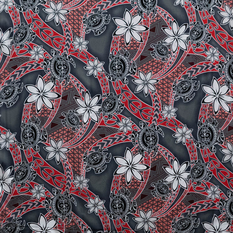 Tiare Sea Turtles Polynesian Tribal Design Rayon Fabric - Polynesian Tribal Sea Turtle Print, 36" X 45" (1 Yard)