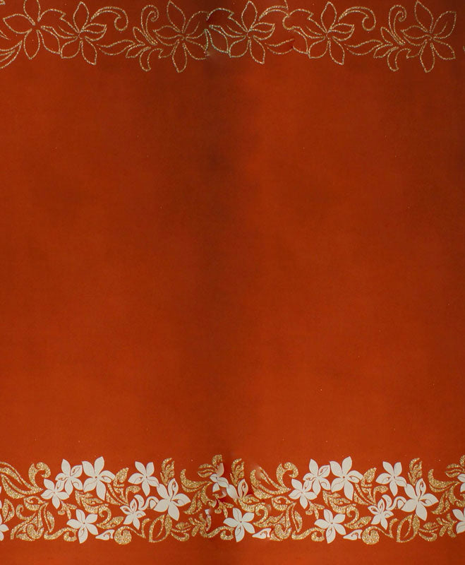 Tiare & Swirls Double Border Polyester Fabric - White Tiare Flowers, Swirls, Gold Glitter, 36" X 60" (1 Yard)