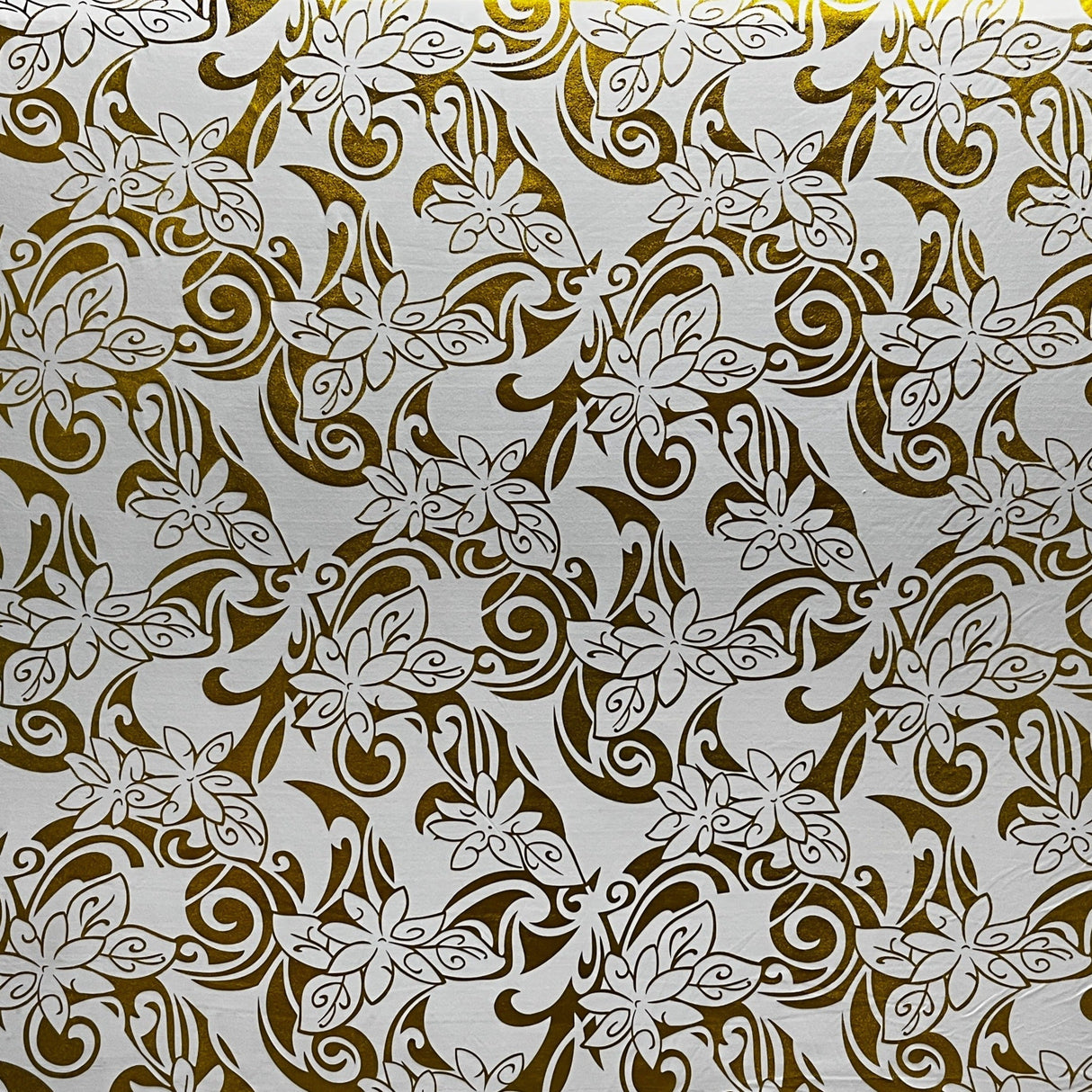 Tiare Swirls Polyester Foil Fabric - White/Gold, Black/Red, Blue/Black, Yellow/Royal, Red/Gold, 36" X 60" (1 Yard)