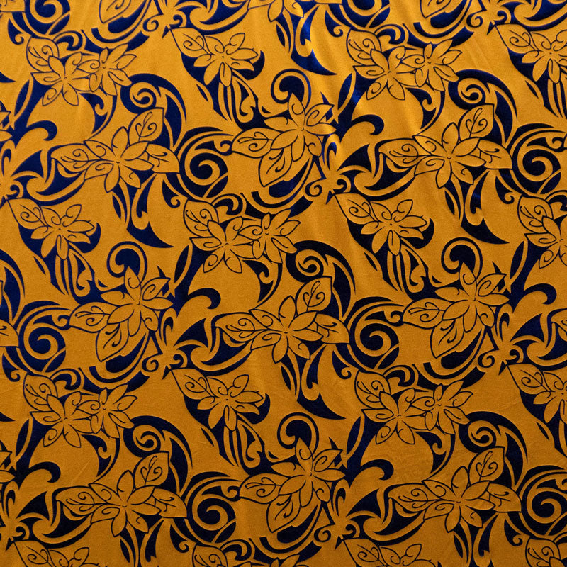 Tiare Swirls Polyester Foil Fabric - White/Gold, Black/Red, Blue/Black, Yellow/Royal, Red/Gold, 36" X 60" (1 Yard)