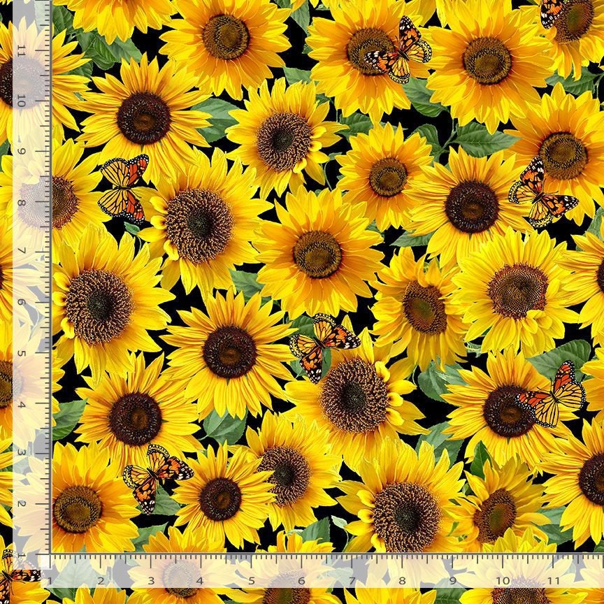 Quilting Cotton Advice from a Sunflower Sunflowers & Butterflies Yellow Timeless Treasures