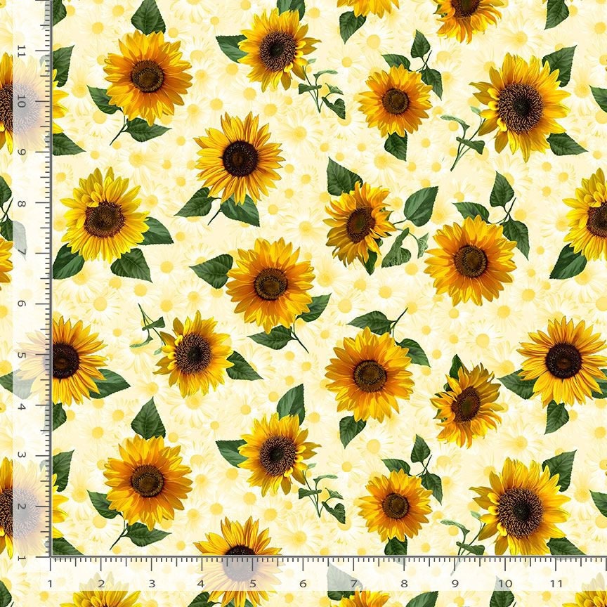 Quilting Cotton Tossed Pretty Sunflowers Advice from a Sunflower Timeless Treasures