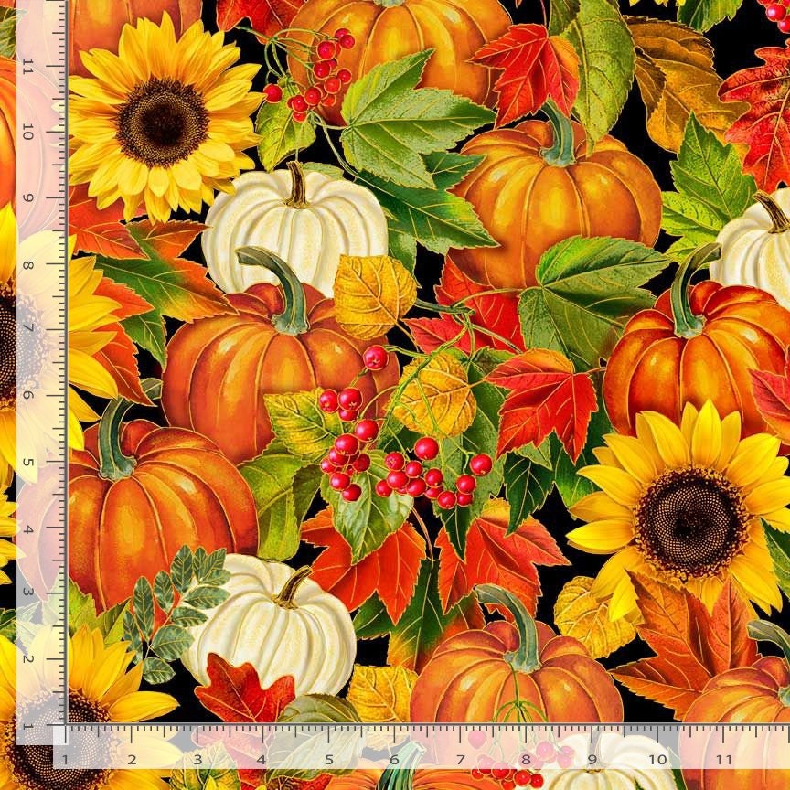 Quilting Cotton Fall is in the Air Harvest Floral Metallic Timeless Treasures