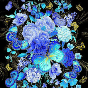 Fabric Panel 24" Metallic Butterfly Panel Escapade Timeless Treasures