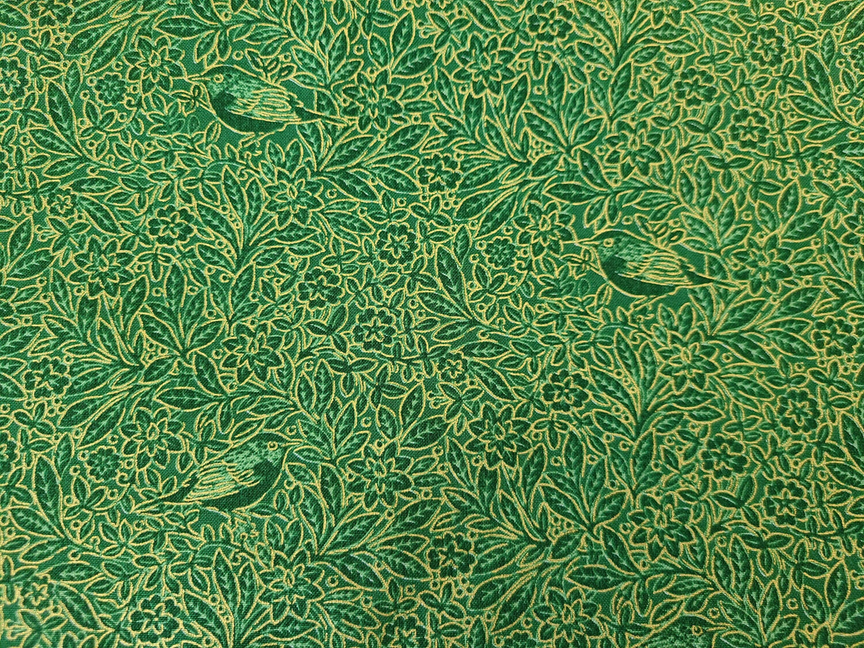 Quilting Cotton Christmas Joy Birds in the Hedge Green Timeless Treasures