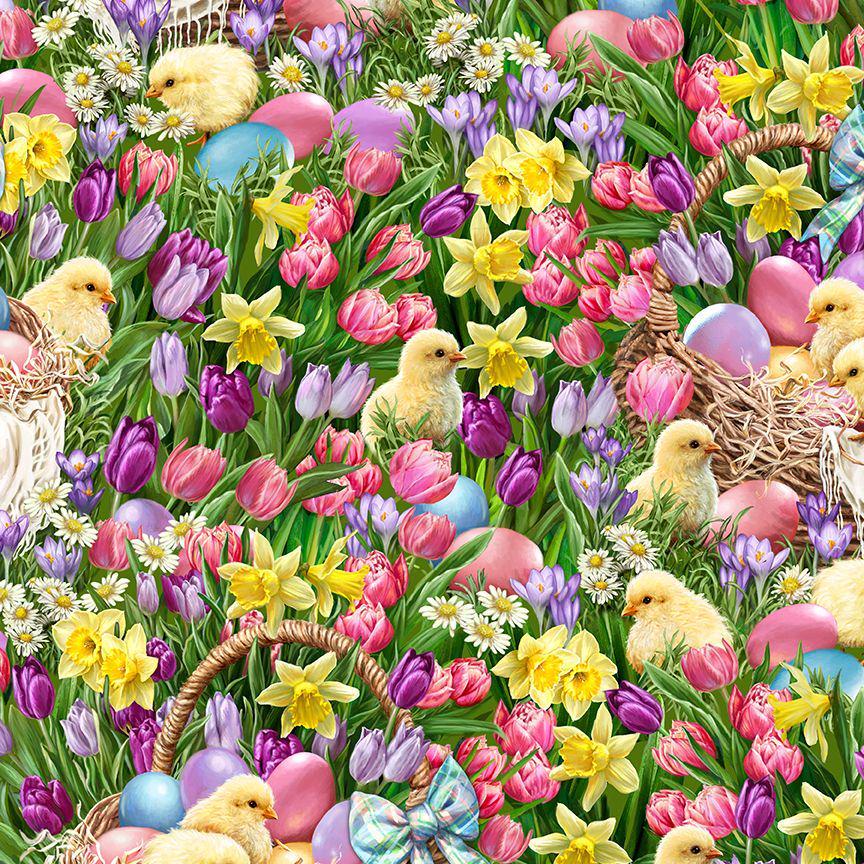Quilting Cotton Chicks Easter Garden Timeless Treasures