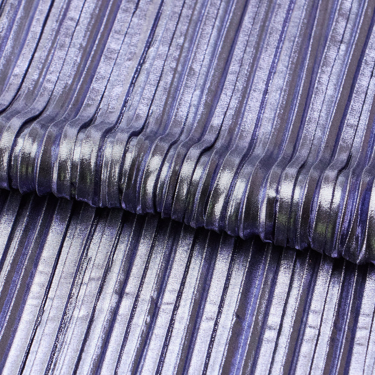 Titanium Pleated Polyester Fabric - Pleated Foil Polyester, Black/Color Variants, 58/60" Width (1 Yard)