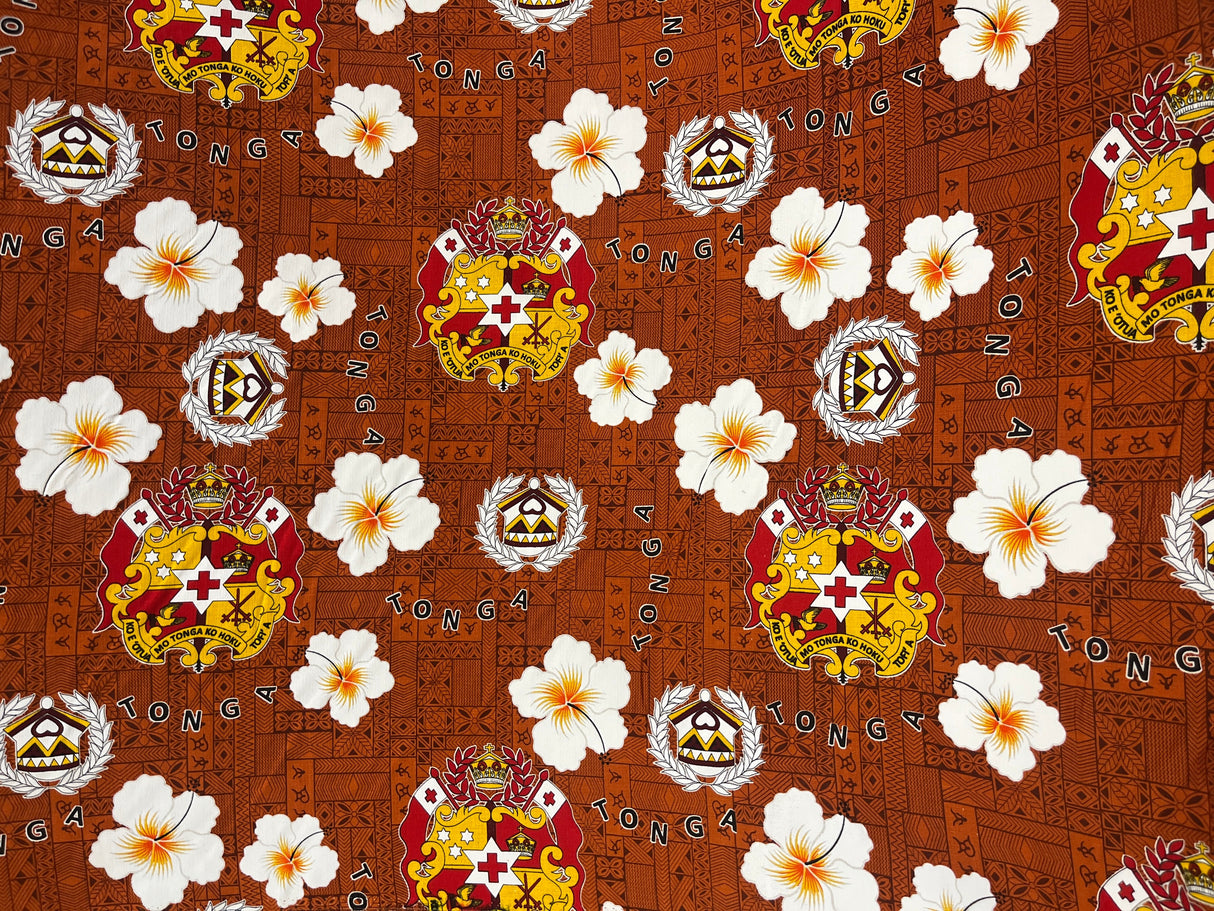 Tonga Seal Hibiscus All Over Design Cotton Light Barkcloth Fabric - Hibiscus Floral Print, 45" Width (1 Yard)
