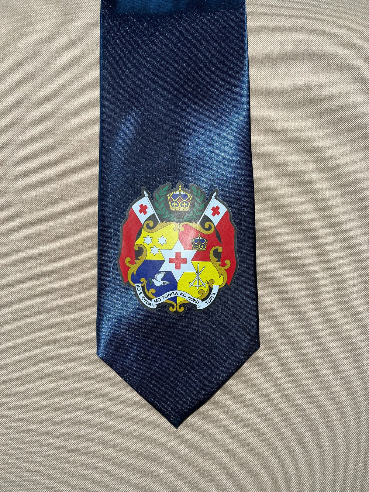 Tonga Seal Tie Polyester Fabric - Tongan National Seal, 56" Length, 3.5" Width (1 Tie)