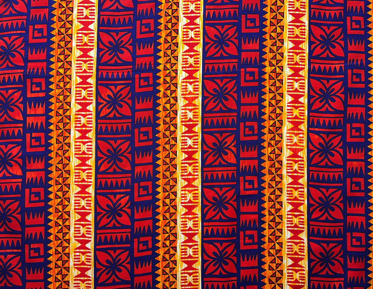 Traditional Fiji Cotton Fabric - Fijian Tapa Print, 45" Width (1 Yard)