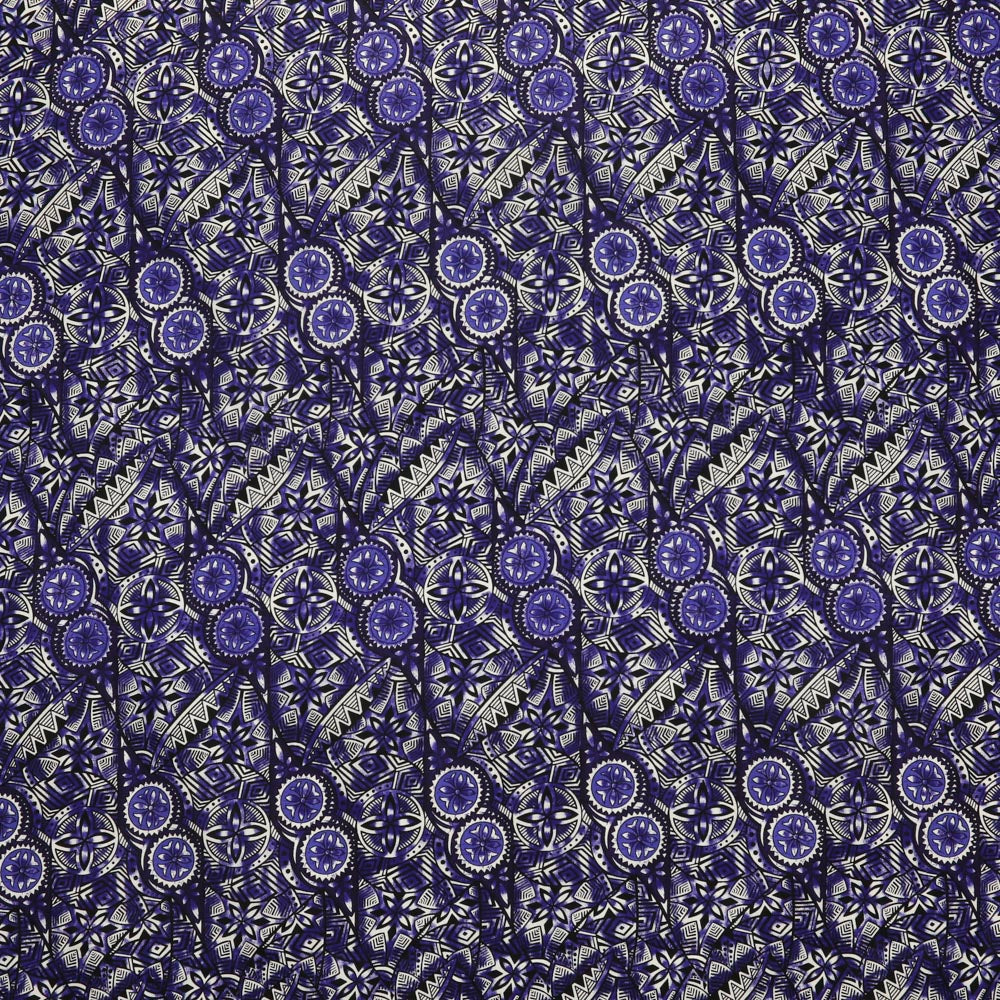 Traditional Polynesian Fijian Print Cotton Light Barkcloth Fabric - Multi Color Polynesian Print, 45" Width (1 Yard)