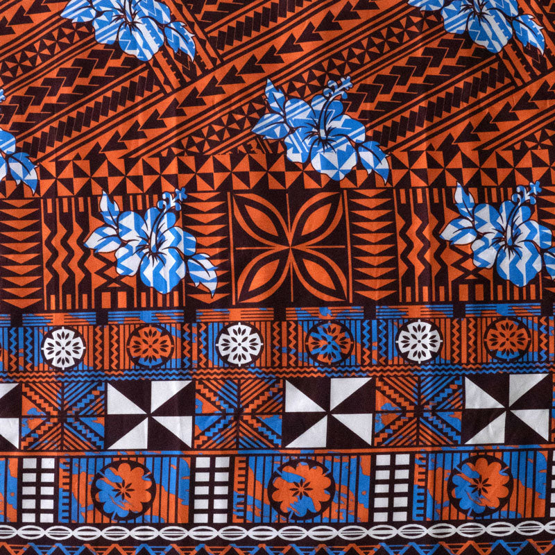 Traditional Polynesian Geometric Flower Design Cotton Fabric - Geometric Hibiscus Flowers, 36" X 44-45" Width (1 Yard)