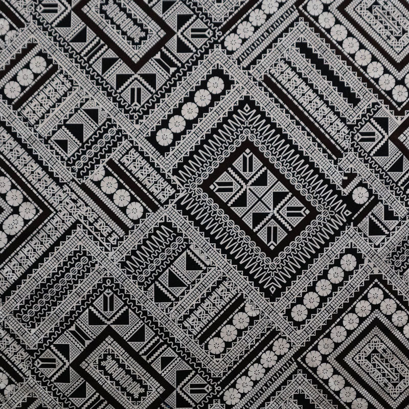 Traditional Polynesian Geometric Design Cotton Light Barkcloth Fabric - Brown, Dark Brown, 45" Width (1 Yard)