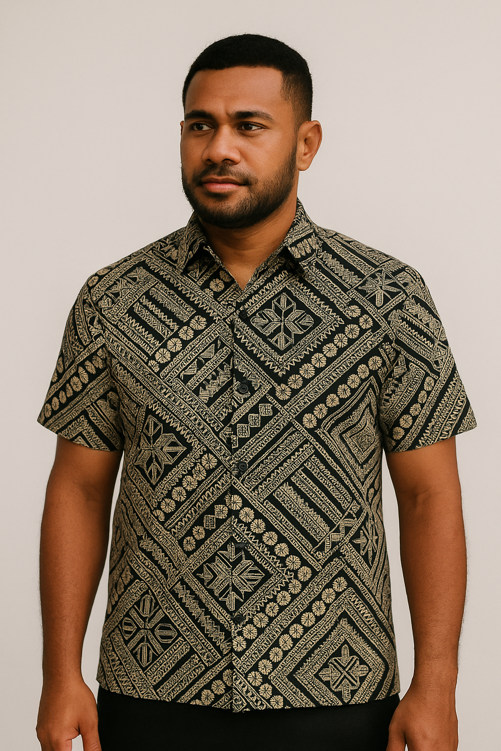 Traditional Polynesian Geometric Design Cotton Light Barkcloth Fabric - Brown, Dark Brown, 45" Width (1 Yard)