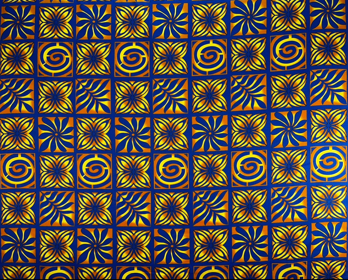 Traditional Polynesian Tapa Checkered Design Cotton Light Barkcloth Fabric - Fuchsia & Black, Rust & Cream, Navy & Gold, Blue & Yellow, Green & Blue, 45" Width (1 Yard)