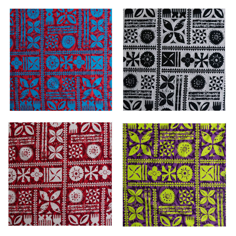 Traditional Polynesian Tapa Design Cotton Fabric - White/Red, 45" Width (1 Yard)