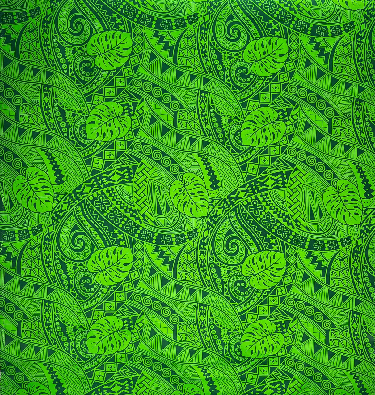Traditional Polynesian Tapa Monstera Leaves Design Polyester Fabric - Yellow/Navy, Pink/Black, Yellow/Brown, Green/Dark Green, Blue/Dark Blue, 45" Width (1 Yard)