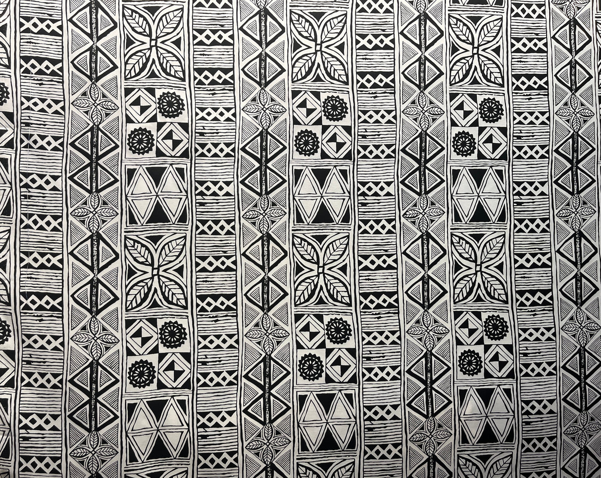 Traditional Polynesian Tapa Polyester Fabric - Black Polynesian Tattoo Print, 60" Width (1 Yard)