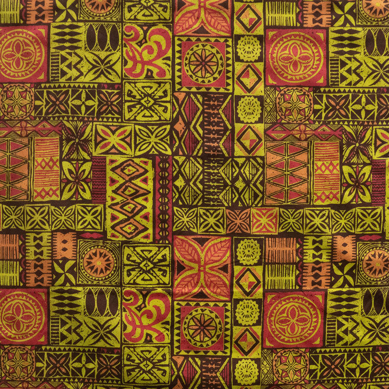 Traditional Polynesian Tapa Design Polyester Fabric - Fuchsia, Yellow, Royal, Taupe, Red, Green, 60" Width (1 Yard)