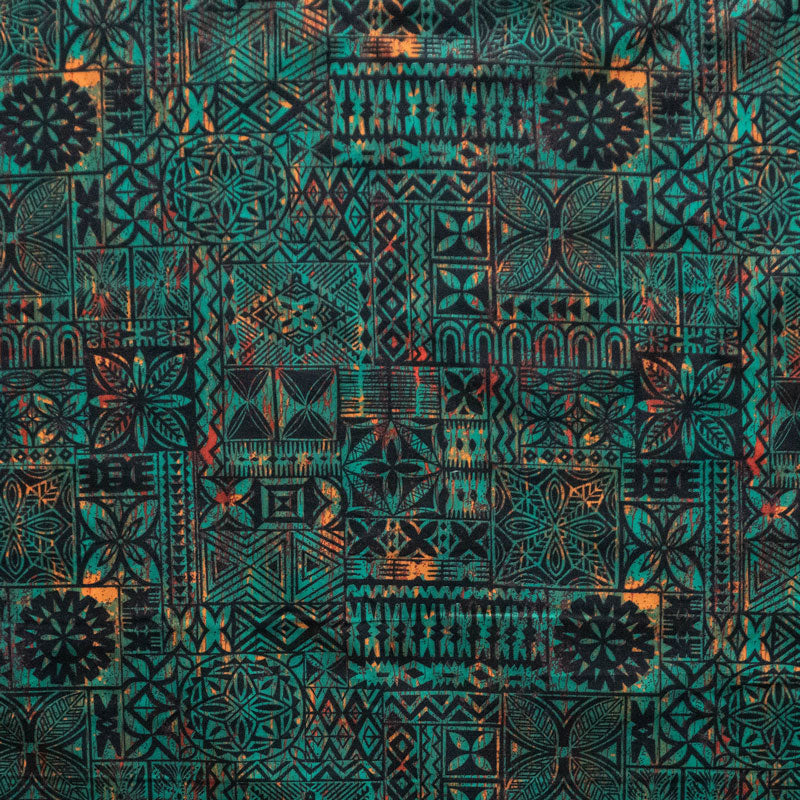Traditional Polynesian Tapa Design Polyester Fabric - Geometric Polynesian Print, 60" Width (1 Yard)