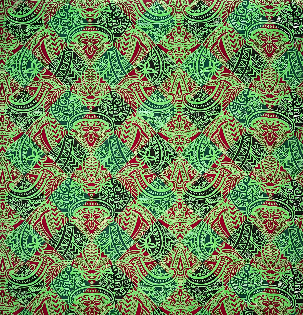 Traditional Polynesian Tattoo All Over Design Polyester Fabric - Red/Black/Yellow, 45" Width (1 Yard)