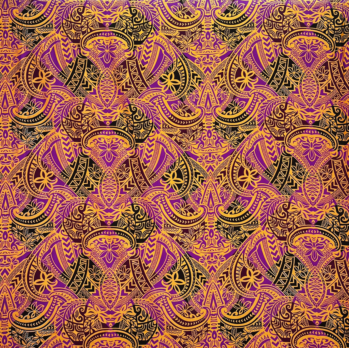 Traditional Polynesian Tattoo All Over Design Polyester Fabric - Red/Black/Yellow, 45" Width (1 Yard)