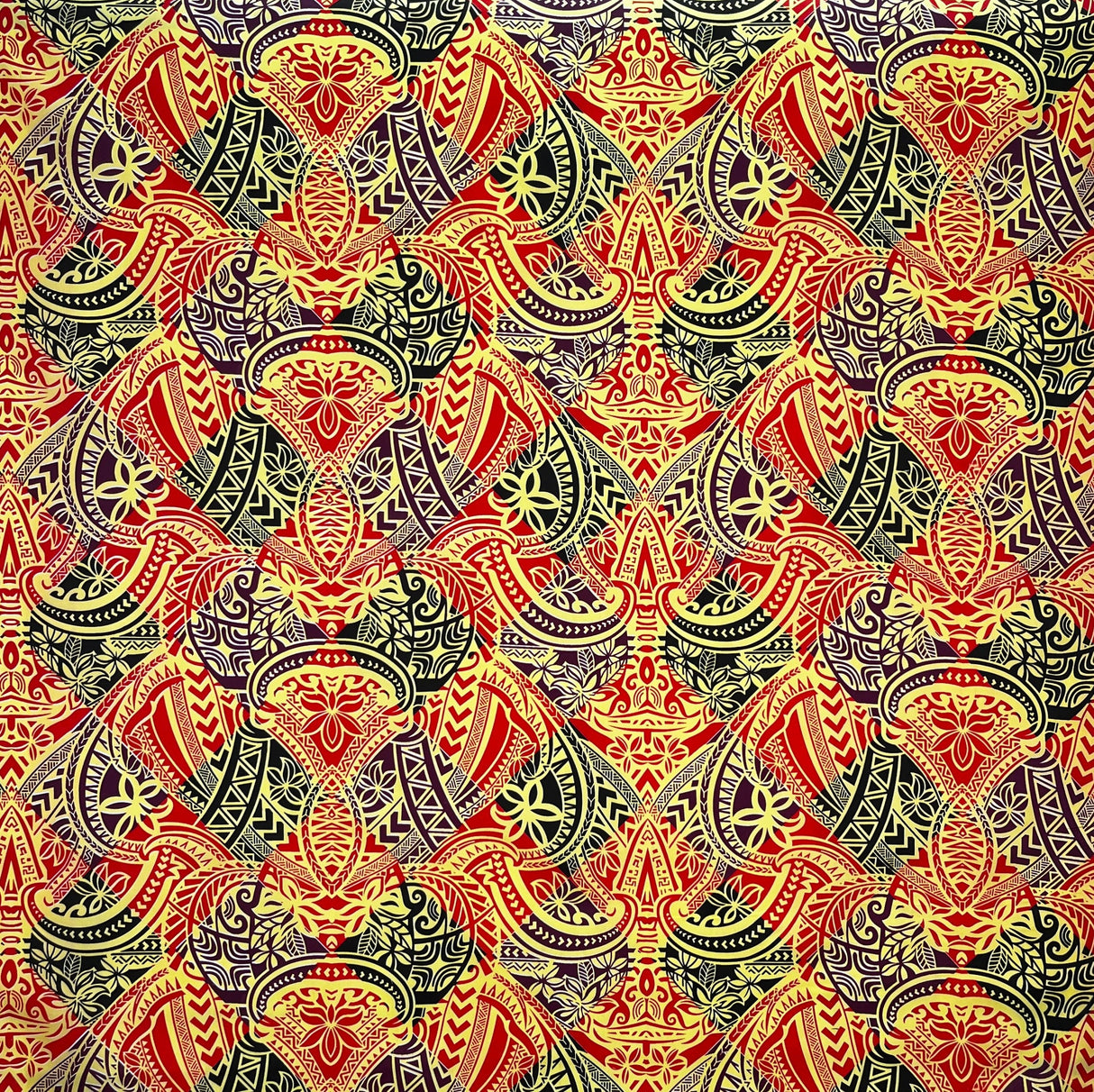 Traditional Polynesian Tattoo All Over Design Polyester Fabric - Red/Black/Yellow, 45" Width (1 Yard)