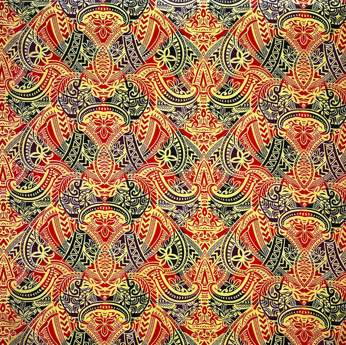 Traditional Polynesian Tattoo All Over Design Polyester Fabric - Red/Black/Yellow, 45" Width (1 Yard)