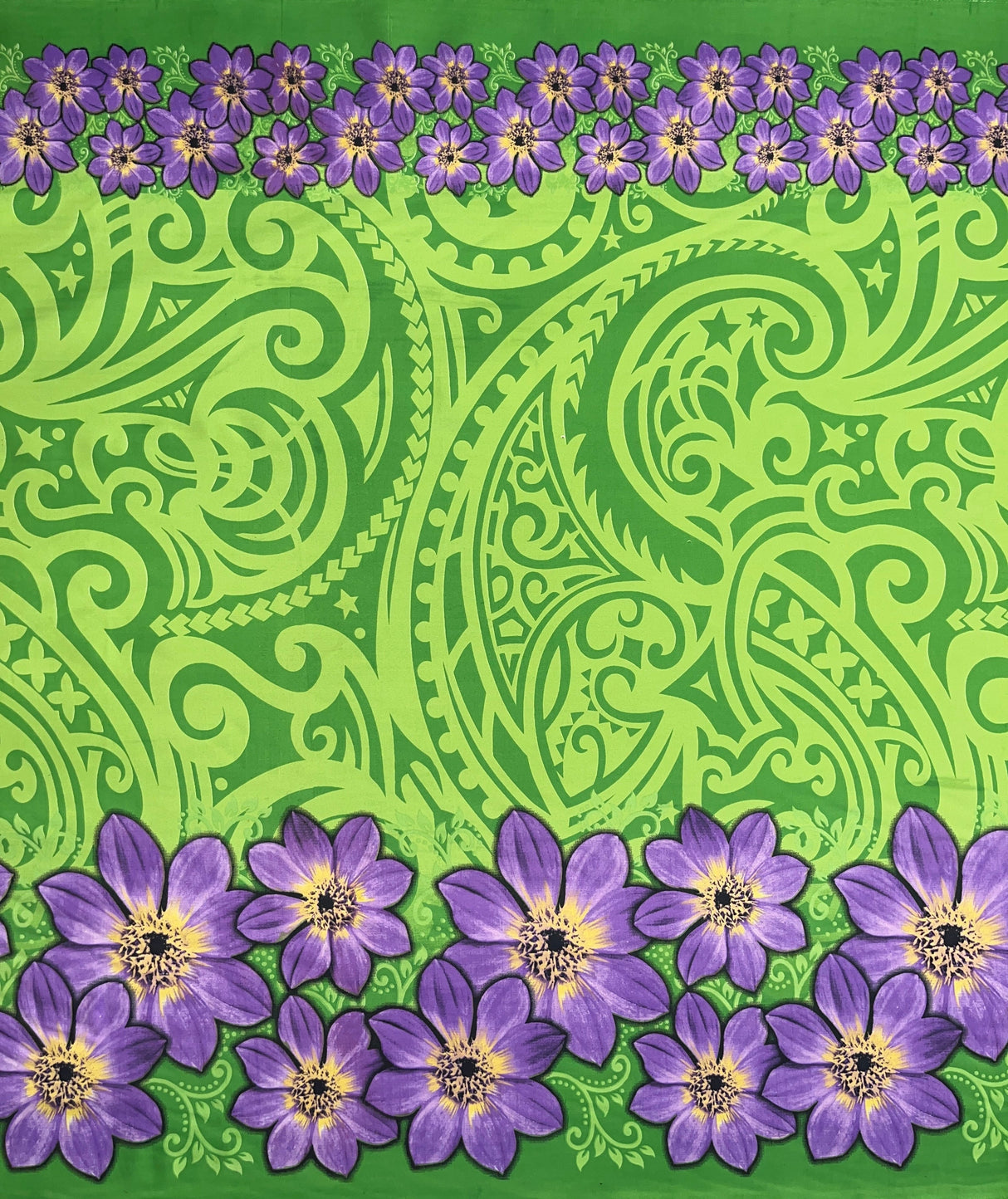 Traditional Polynesian Tattoo Daisy Double Border 100 Percent Polyester Fabric - Polynesian Tattoo Daisy Double Border, 44/45" Width (1 Yard)