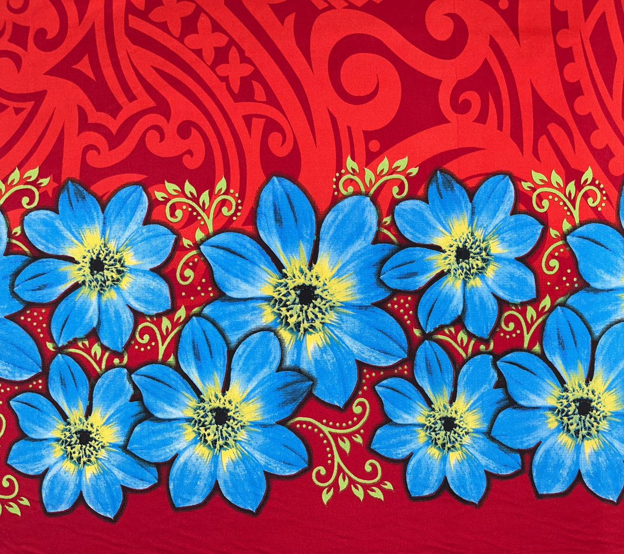 Traditional Polynesian Tattoo Daisy Double Border 100 Percent Polyester Fabric - Polynesian Tattoo Daisy Double Border, 44/45" Width (1 Yard)