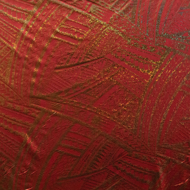Traditional Polynesian Tattoo Design Foil Polyester Fabric - Royal/White, Beige/Red, Black/Silver, Red/Gold, White/Charcoal, 36" X 60" (1 Yard)