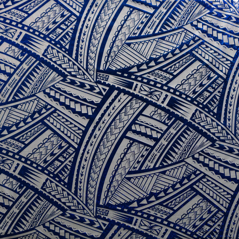 Traditional Polynesian Tattoo Design Polyester Foil Fabric - Royal/White, Beige/Red, Black/Silver, Red/Gold, White/Charcoal, 36" X 60" (1 Yard)