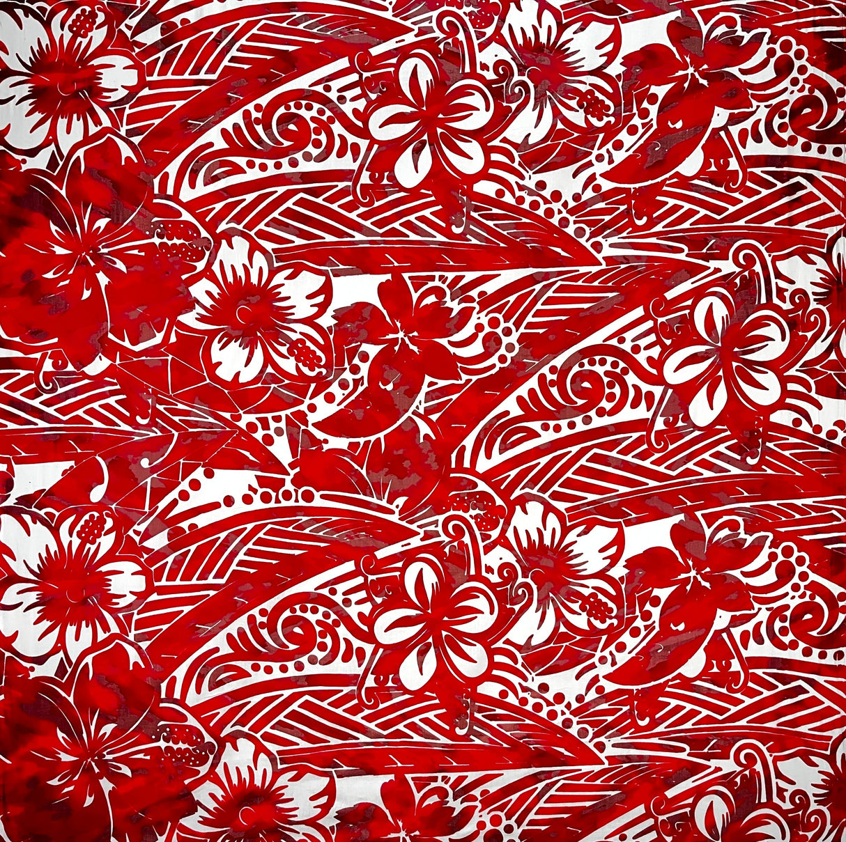 Traditional Polynesian Tattoo Hibiscus Plumeria Swirls Design Cotton Fabric - Blue/ Red, Blue/ Grey, Red/ White, Orange/ Blue, Green/ Navy, 36" X 45" (1 Yard)