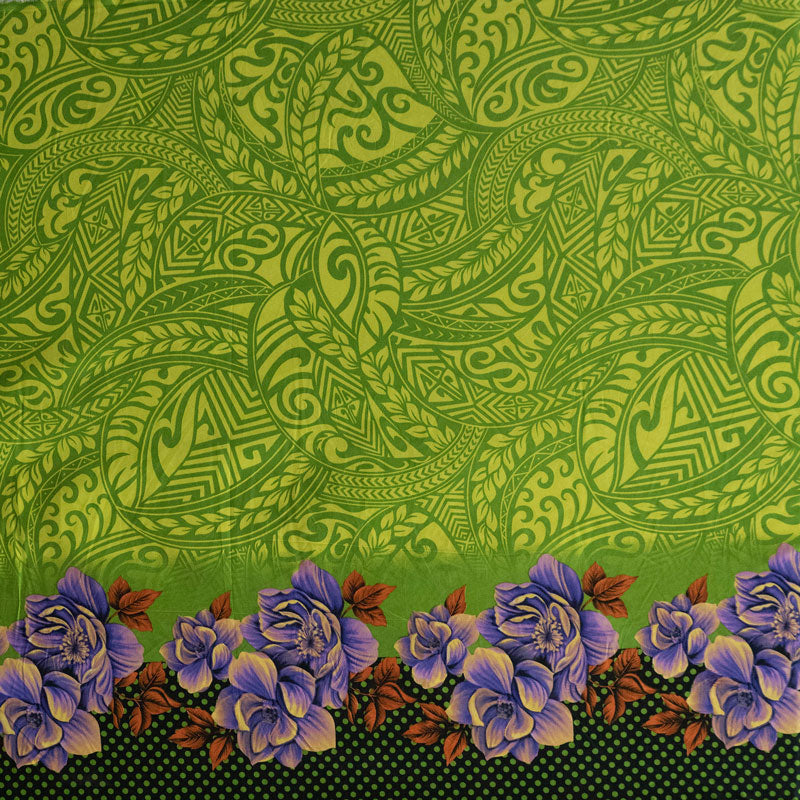 Traditional Polynesian Tattoo Rose Polka Dot Border Peachskin Fabric - Red, Lime Green, Royal, Fuchsia, Teal, 45" Width (1 Yard)