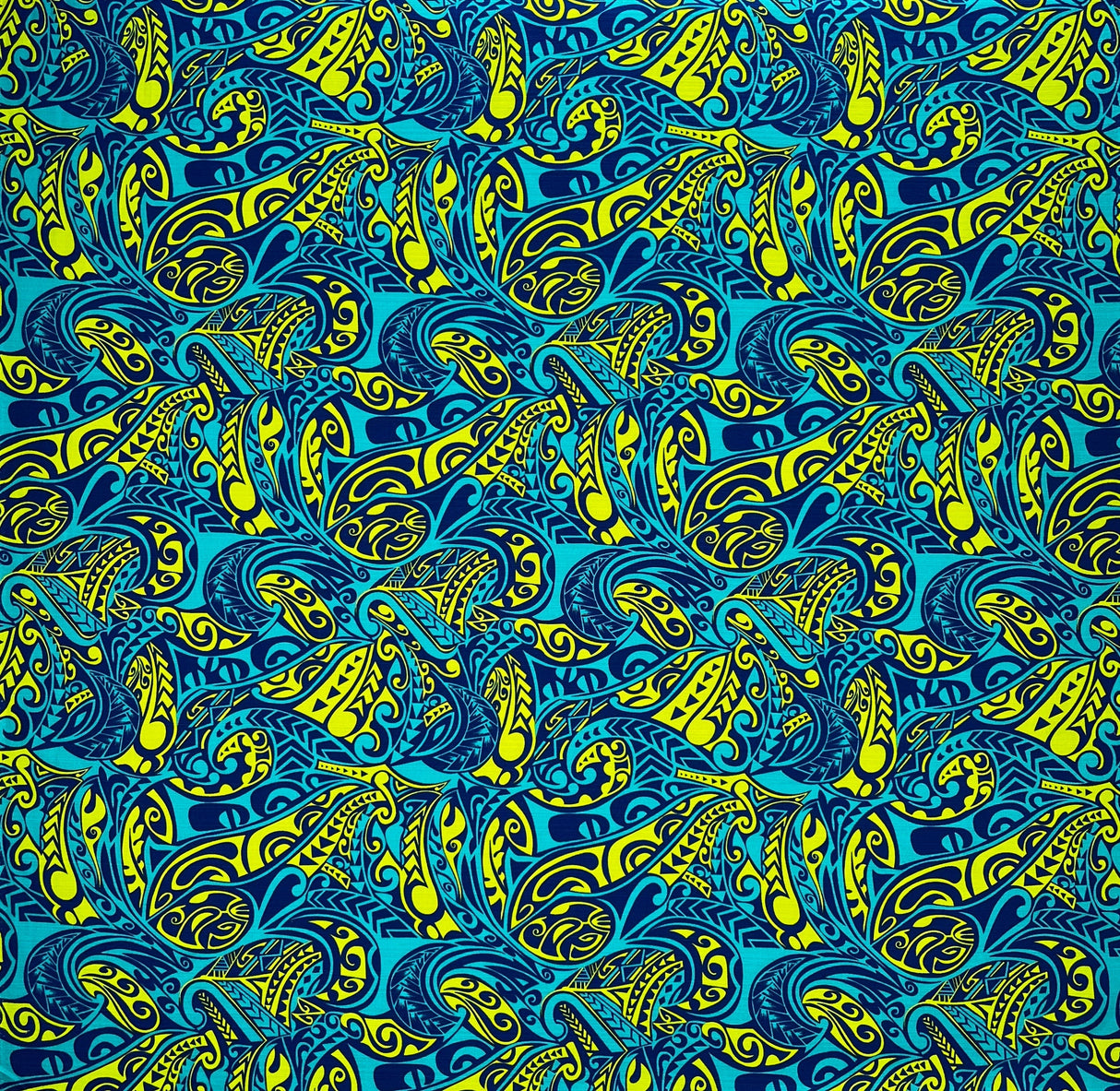 Traditional Polynesian Tattoo Swirl All Over Design Cotton Fabric - Mint/Orange, Yellow/Red, Blue/Green, 45" Width (1 Yard)