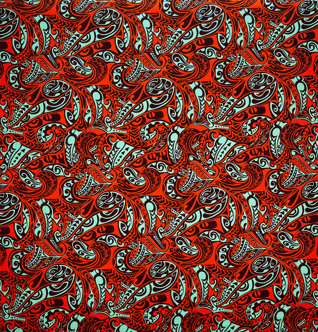 Traditional Polynesian Tattoo Swirl All Over Design 100 Percent Cotton Barkcloth Fabric - Light Barkcloth, All Over Design, 45" Width (1 Yard)